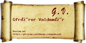 Gfrörer Valdemár névjegykártya